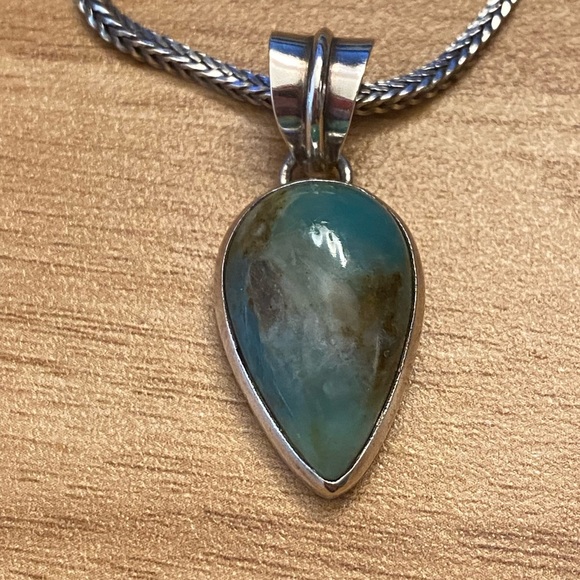 Magnificent Peruvian Opal sterling silver Pendant on a thick wheat chain